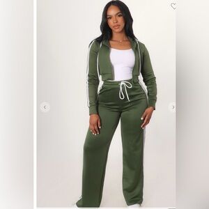 Green Blue Women's Pants with White Trim